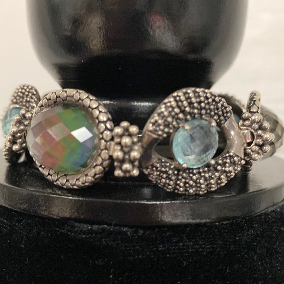 Designer $250 Michael Dawkins Sterling Silver Multi Gemstone Toggle Bracelet